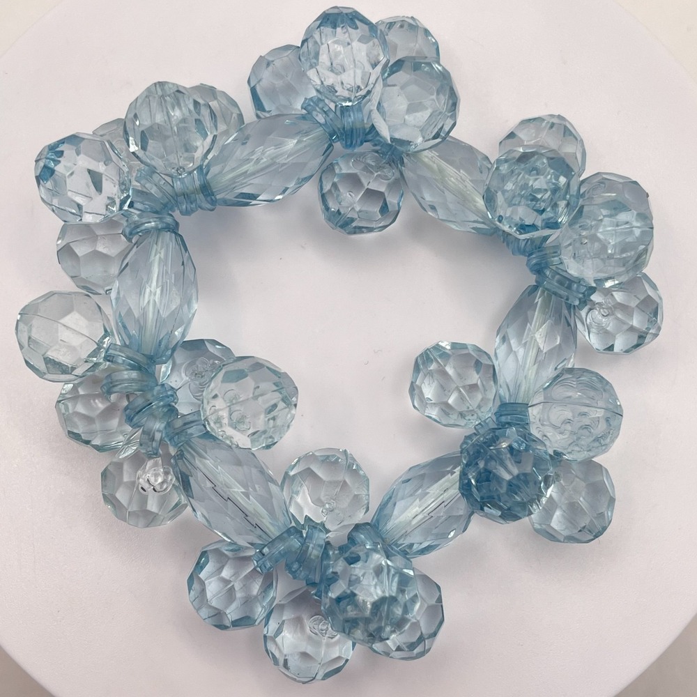 Vintage Y2K Blue Lucite Acrylic Faceted Bead Stretch Chunk Cluster Bracelet - Picture 5 of 11